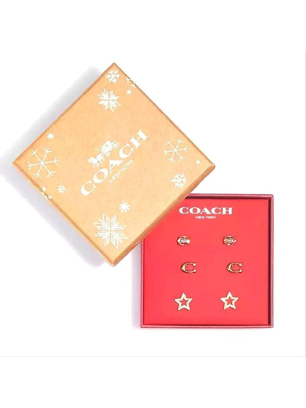 COACH SIGNATURE STAR EARRINGS SET GOLD PINK 3 PAIRS